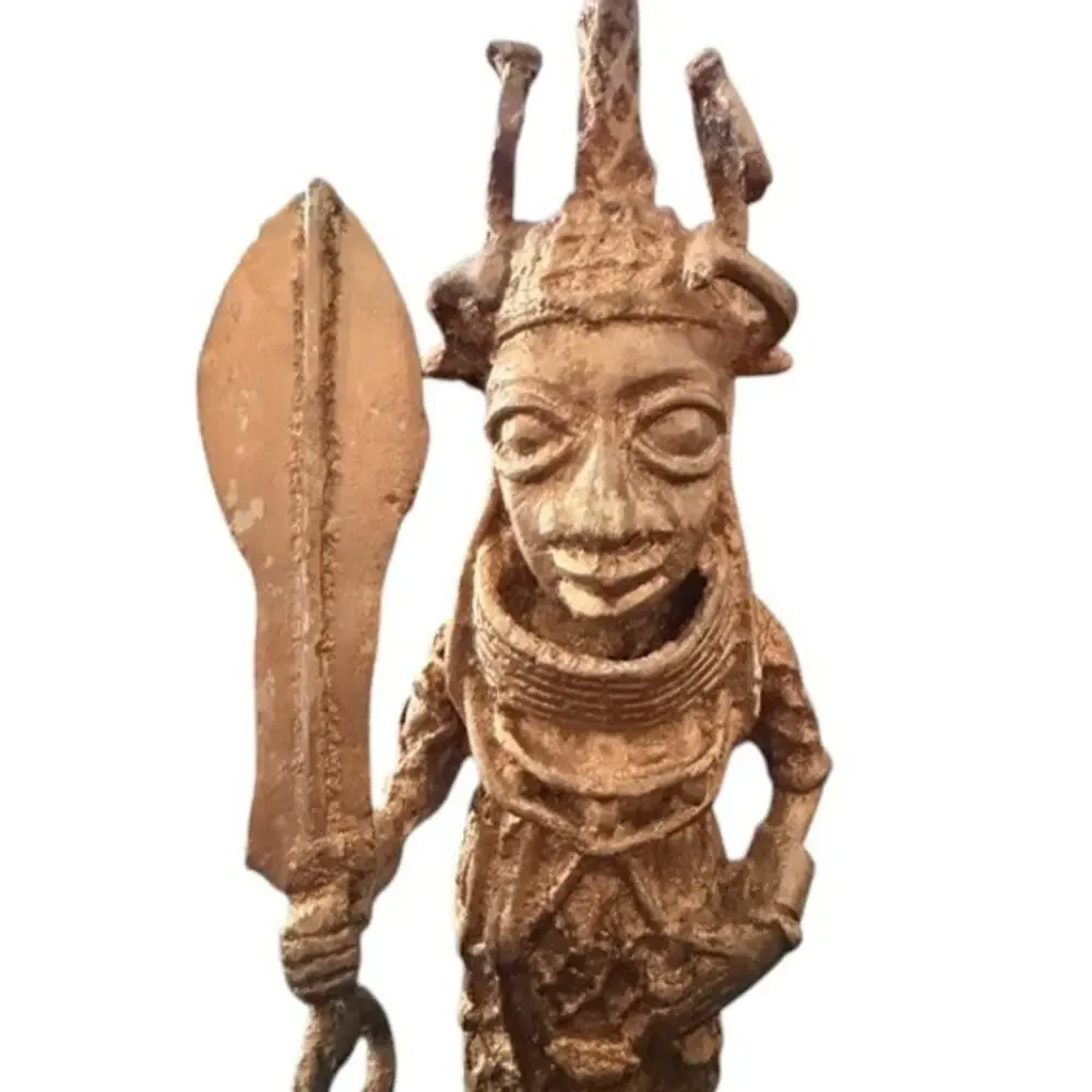 African Benin Style Bronze Warrior Figures (Set of 2) 🌍